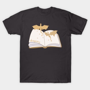 Dragons flying out of a book (fantasy readers and book lovers) T-Shirt